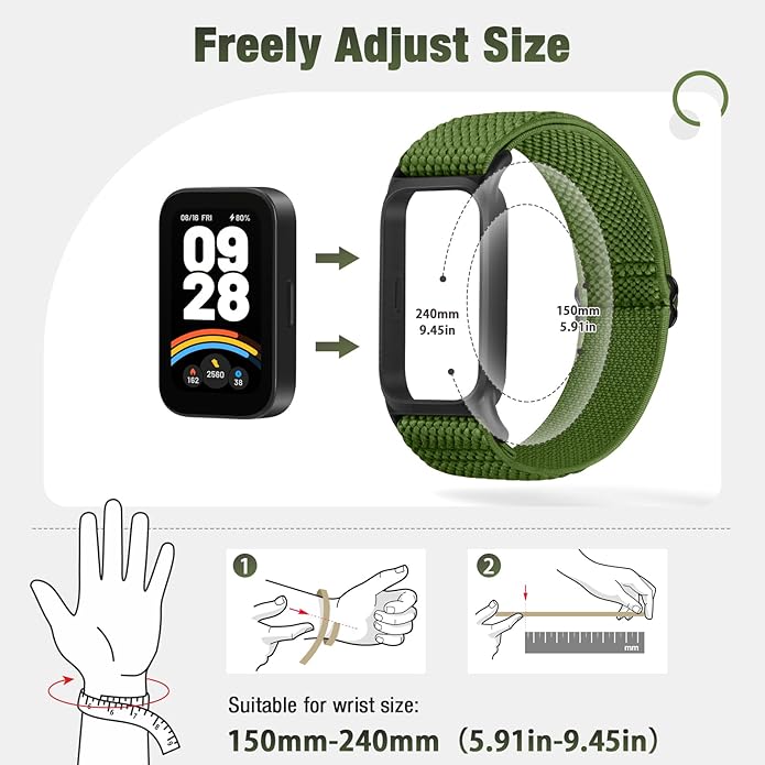 2 Pack Elastic Bands Compatible with Xiaomi Smart Band 9 Active Women Men, Soft Nylon Replacement Sport Wriststrap for Redmi Band 3