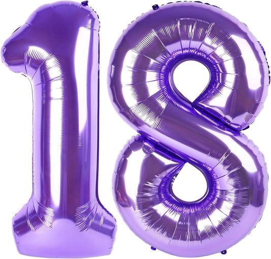 Purple Number 18 Balloon - 40 Inch 18th Birthday Decoration for Girls & Boys Party Supplies