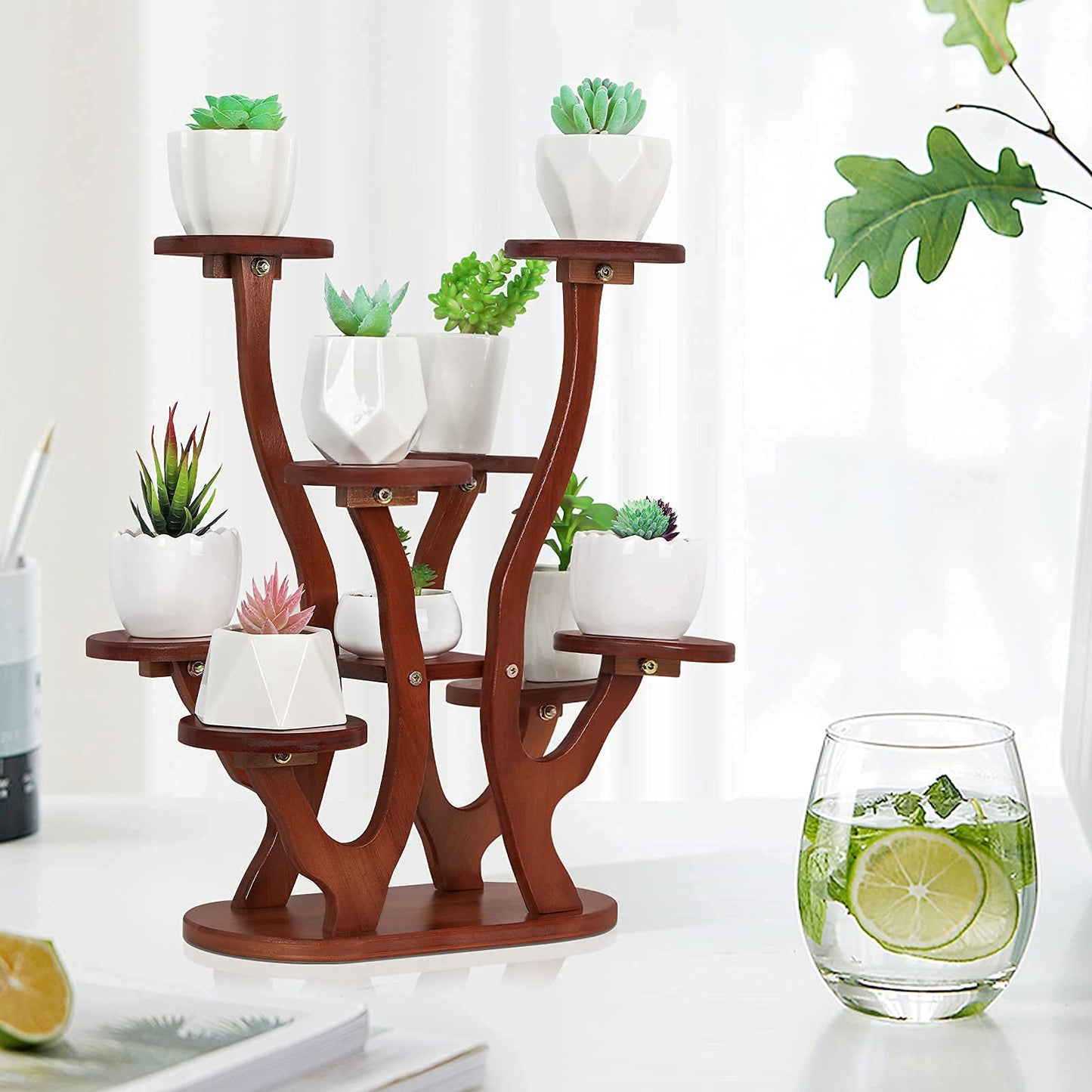 Jotsport 9 Pots Mini Succulent Stand Windowsill Small Plant Stand Multi Layers Succulents Display Shelf Kitchen Windowsill Desk Tabletop Plant Holder