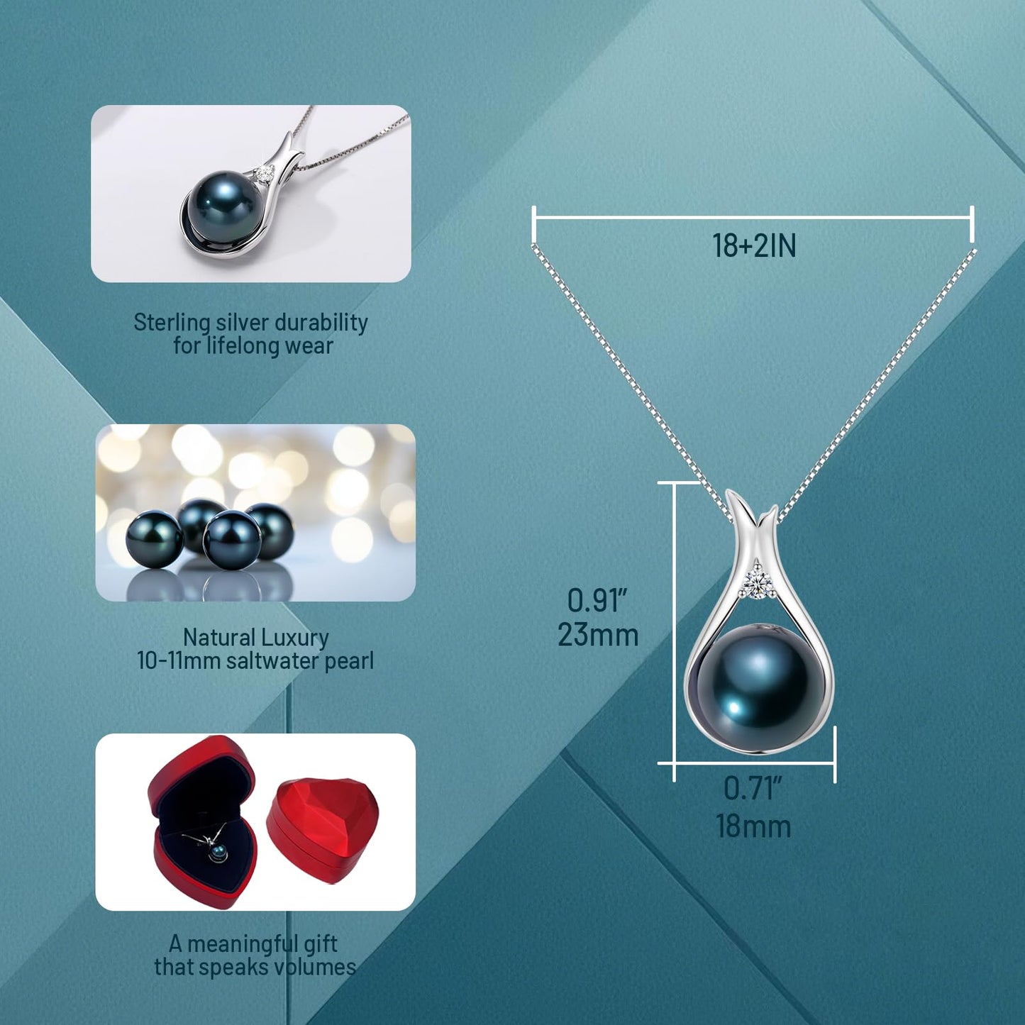 YAMI Tahitian Black Pearl Necklace 10-11mm Saltwater Cultured Pearl Jewelry with 925 Sterling Silver Adjustable Chain for Women, Mom, Wife, Luxury Gift for Birthday, Mother's Day, Anniversary