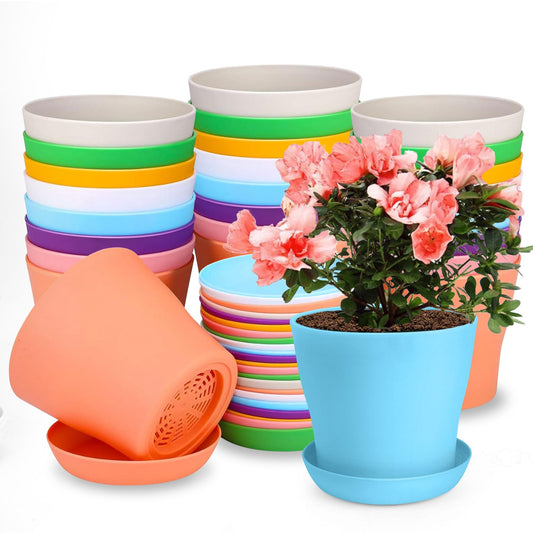 OALCQ 5 Inch Plant Pots 24 Pcs Flower Pots for Indoor Plant Pots Succulent Pots Small Plant Pots with Drainage Planters for Indoor Plants Nursery Pots 8 Colors