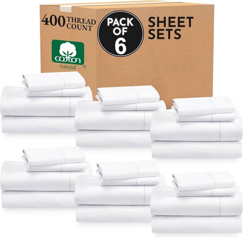 California Design Den Full Size Sheet Sets - 400 Thread Count 100% Cotton Sateen, Deep Pocket | 6 Flat, 6 Fitted & 12 Pillowcases (White)