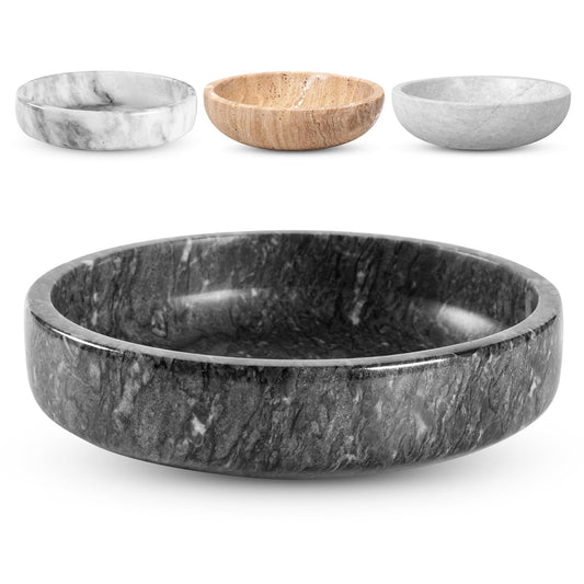 FNTSTICGOODS Marble Decorative Bowl - 7.5" Natural Black Solid Marble Centerpiece - Handmade Stone Fruit Bowl - Catch-All or Key Bowl for Kitchen - Modern Minimalist Decor