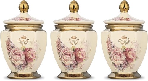 Fanquare Vintage Royal Style Canisters - Floral Porcelain Sugar Bowl Set of 3 with Gold Trim & Airtight Lid