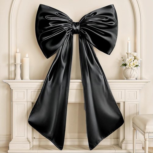 Black Bow Decor - 40 x 24 Inches Large Satin Ribbon Bow for Wedding & Birthday Backdrop