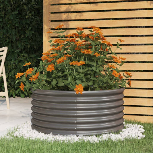 Logeirevo Garden Raised Bed Powder-Coated Steel, Round Shape Planter Box, Metal Raised Garden Beds for Flowers, Vegetables, Herbs, 31.5"x31.5"x14.2" Gray,-1718
