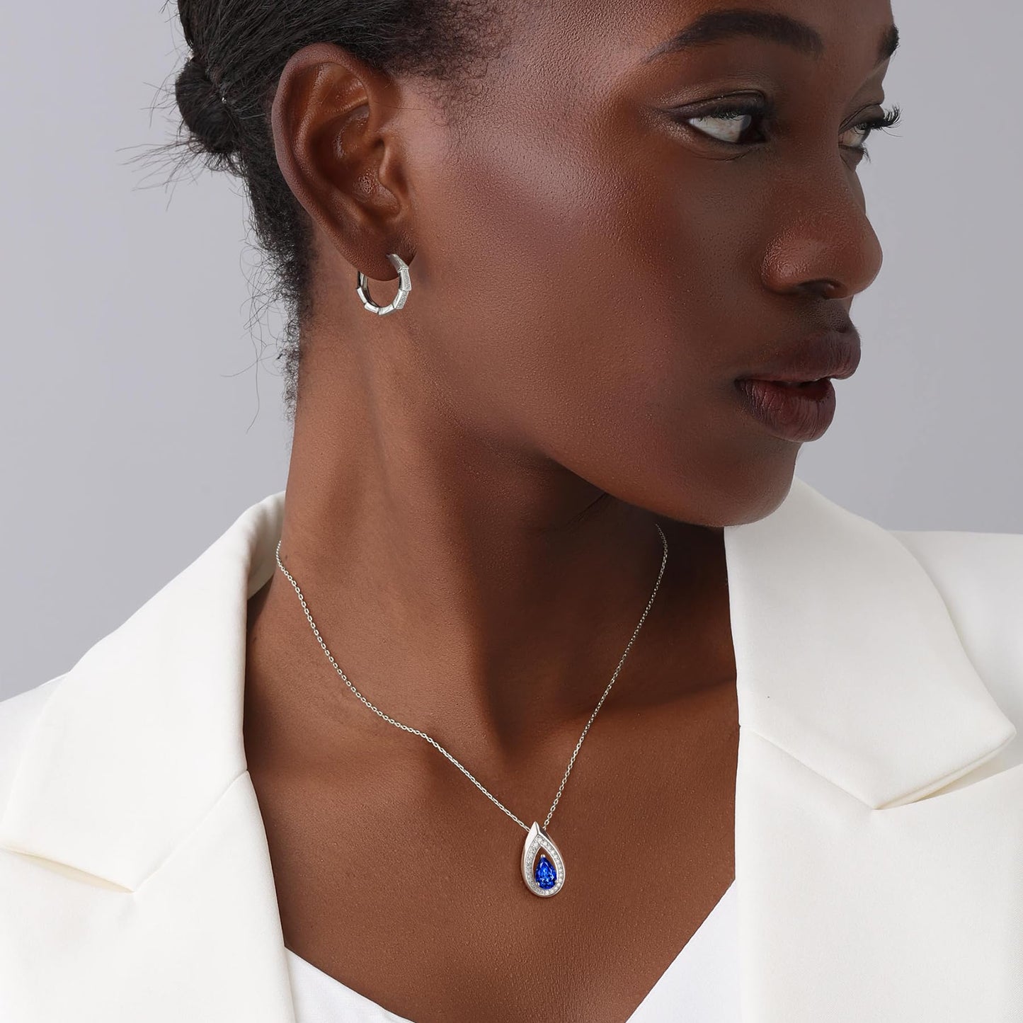 Kstyle 925 Sterling Silver Sapphire September Birthstone Pendant Necklace Teardrop Jewelry Valentine's Day Anniversary Birthday Gift for Wife Girlfriend Her Mom Sister Non Tarnish
