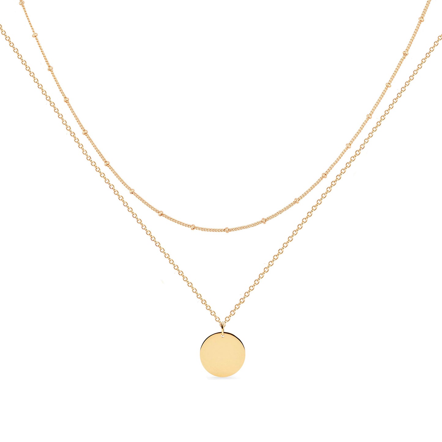 MEVECCO Gold Layered Necklace,18K Gold Disc/Circle Bead Chain Dainty Elegant Simple Layer Necklace for Women