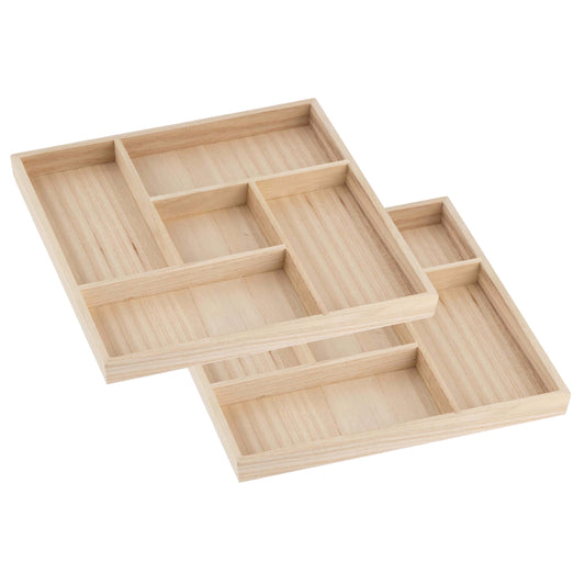 Wooden Candy Platters - Set of 2, 10"x10" Bamboo Square Serving Trays for Parties, Events, and Home Decor - 5 Compartment Candy and Snack Organizer (2 Pack)
