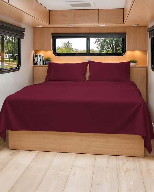 Skiennix Short Queen Size 4-Piece Sheet Set - Soft, Breathable & Cooling Bedding - Deep Pockets - Oeko-Tex Certified - Burgundy