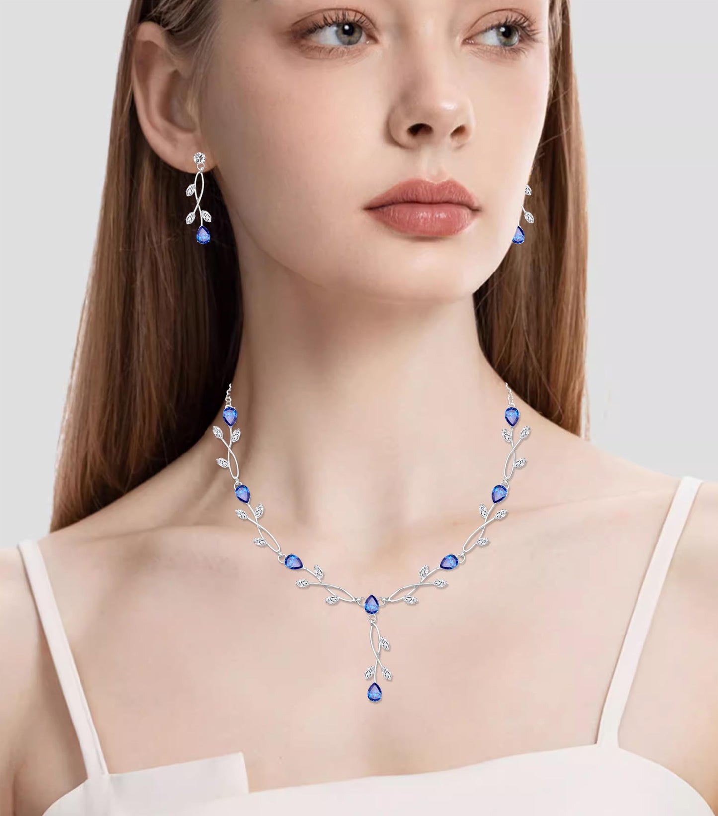 CSY Elegant Bridal Jewelry Sets Clear Cubic Zirconia Wedding Necklace Earrings Bracelet Set for Birdes Bridesmaids CZ Prom Jewelry (Royal Blue-Necklace Earrings Bracelet)