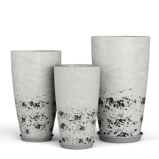 QCQHDU 24, 21, 18 inch Tall Planters for Outdoor Plants, with Drainage Hole & Saucer, Set of 3 Tall Outdoor Planter for Indoor & Outdoor Plants, Modern Home Decor