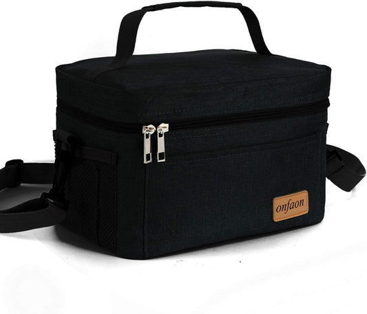 ONFAON Insulated Lunch Bag - Reusable Leakproof Cooler Tote with Adjustable Strap | Black