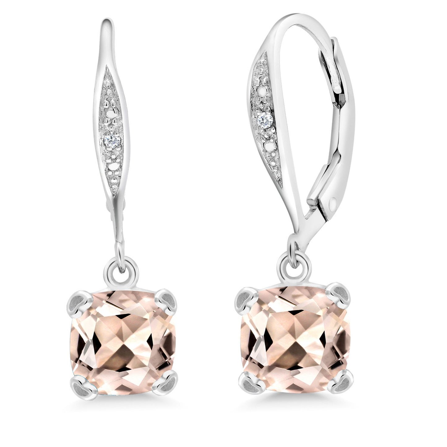 Gem Stone King Drop Dangle Earrings For Women | 7MM Cushion Cut Gemstone Birthstone and Diamond | 925 Sterling Silver | Jewelry Gift for Mom Wife Her | Morganite-October | Sterling Silver