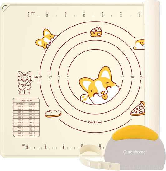Ourokhome Silicone Baking Mat - Non-Stick, BPA-Free, 20'' x 16'' | Durable, Dishwasher Safe, Beige