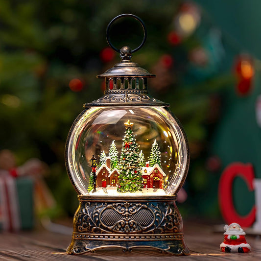 Regine Switzerland Christmas Snow Globe Lantern - Musical Lighted Decoration with Timer & USB/Battery Operated