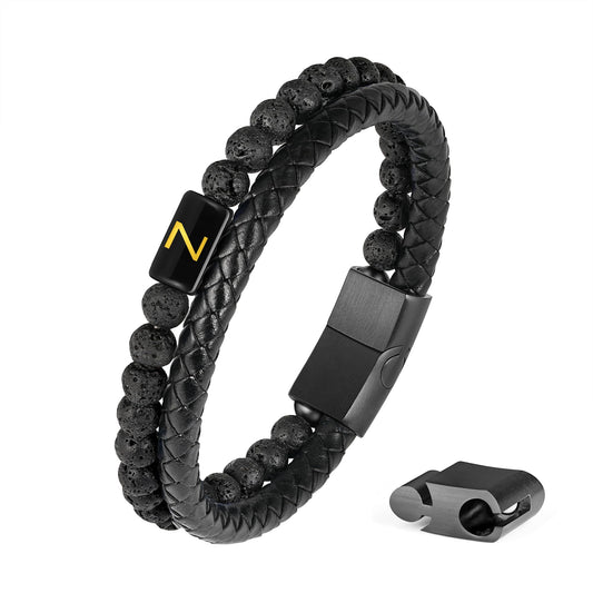 Bracelets for Men - Men Gifts Lava Rock Bead Magnetic Clasp Black Mens Leather Bracelet with Initial Black Mens Leather Bracelets Initial Z Bracelet for Men's Jewelry Men's Gifts for Dad Husband Him