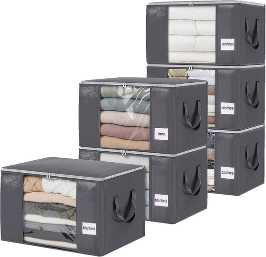 YGEOMER Blanket Storage Bags - 90L Heavy-Duty Foldable Containers | 6 Pack for Bedding & Clothes