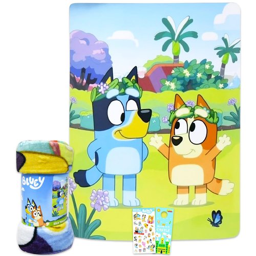 Bluey Fleece Blanket Set for Kids - Bundle with 46x60 Large Soft Blanket, Stickers & More | Bluey Silk Touch Throw Blanket for Boys, Girls