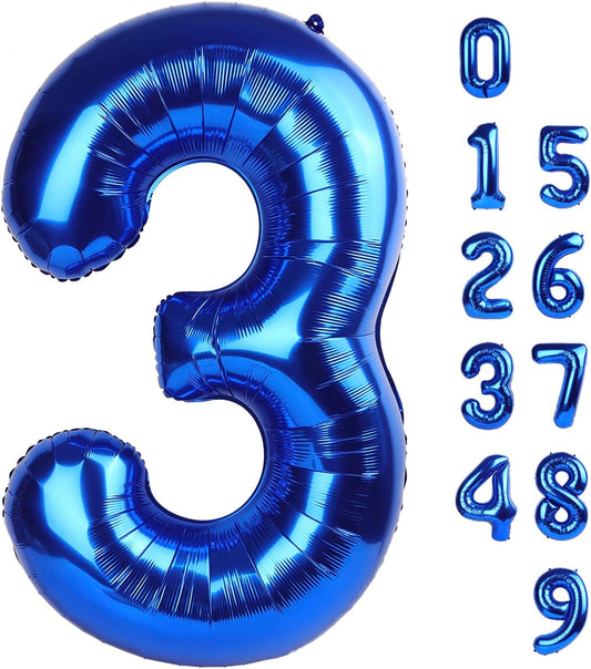 Number 3 Balloon - 40 Inch Navy Blue Birthday Decoration for Three-Year-Old Celebrations