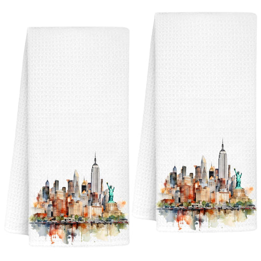 InnoBeta New York City Skyline Gifts, NYC Souvenir Gifts for NYC Lovers, Skyline Map Kitchen Towel 2 Pack, 16x24 in Microfiber Dish Tea Towel, Hand Towel Gifts