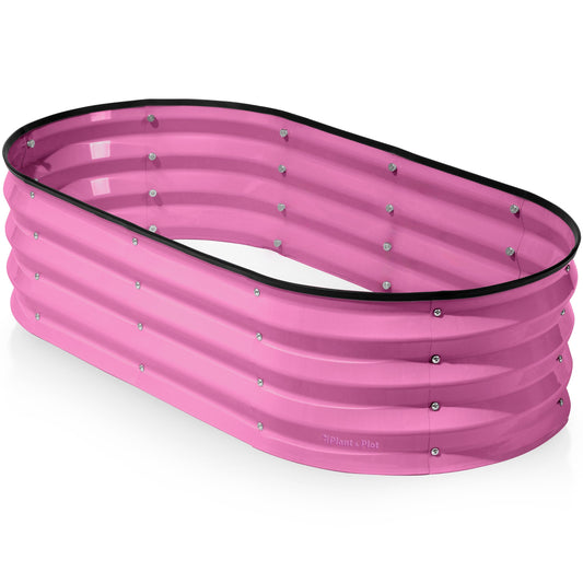 Plant & Plot Galvanized Raised Garden Beds Outdoor // 4×2×1 ft Planter Raised Beds for Gardening, Vegetables, Flowers (Pink) // Large Metal Garden Box