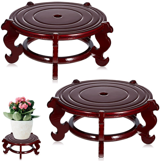 Geetery 2 Pcs 4 to 12 in Wooden Plant Stands Indoor Chinese Oriental Plant Stand for Vase Fishbowl Flower Pot Lamp Redwood Base Vintage Display Rack Decor(10 Inch)