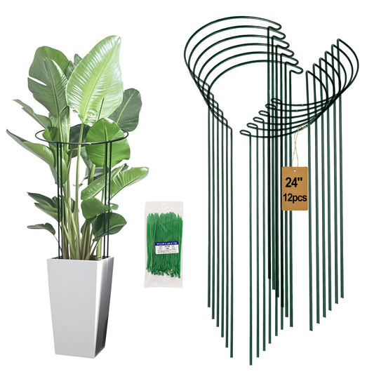 Tiuire 24in Tall Heavy-Duty Plant Support Stakes, 12 Pack Adjustable Peony Cages & Supports for Outdoor Plants, Large Garden Plant Stakes for Peony, Tomato