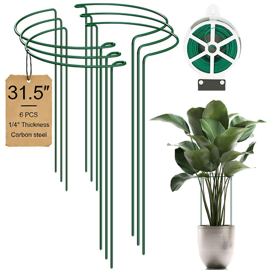 6-Pack 31.5” Plant Support Stakes, Steel Plant Cage & Peony Tomato Hydrangea Cage, Garden Stakes for Outdoor Plants, Heavy-Duty Plant Stakes, 16.7” Support + 14.8” Extension Tubes