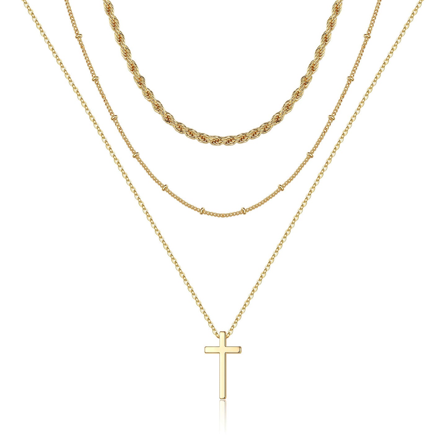 Turandoss Layered Cross Necklace for Women, Layered Cross Layering Cross Chain Necklaces for Women
