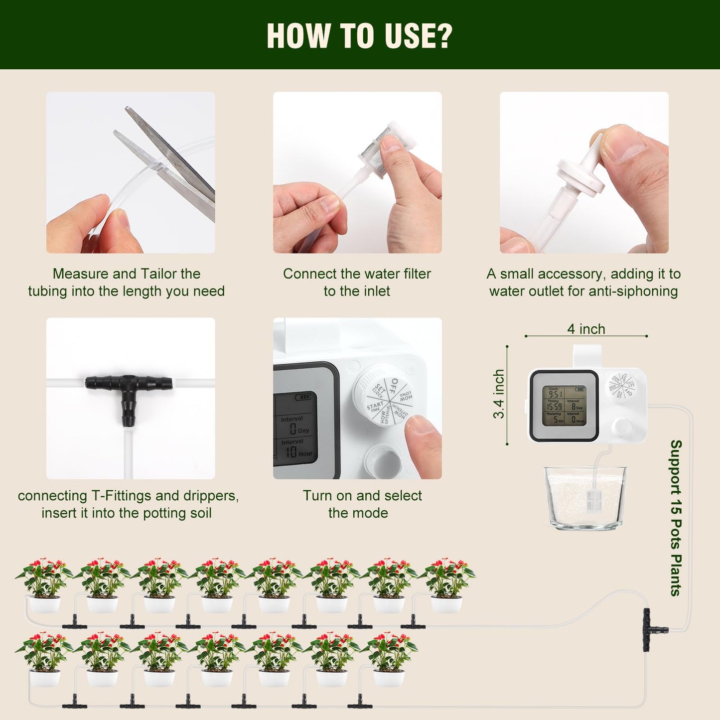 Automatic Drip Irrigation Kit,Ofloton 15 Potted Indoor Houseplants Support,Indoor Automatic Watering System for Plants,with Digital Programmable Water Timer