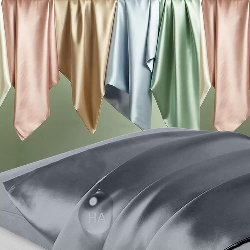 Mulberry Silk Pillowcases | Queen Size Silk Pillowcase for Hair & Skin | Space Grey with Zipper