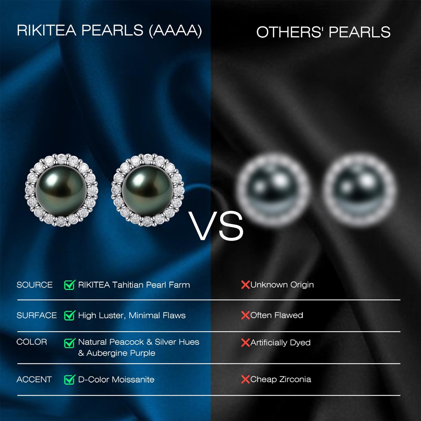 Genunie Tahitian Black Pearl Stud Earrings for Women - Christmas Gifts for Wife Anniversary Wedding, Mom Birthday Gift, AAAA 9-10mm Ocean-Grown Pearls Sterling Silver Unique Moissanite Jewelry