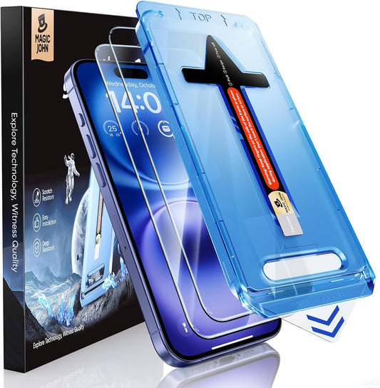 2 Pack 16 6.1 inch MAGIC JOHN for iPhone Tempered Glass Screen Protector (Not Pro), Auto Dust-Elimination, Bubble Free