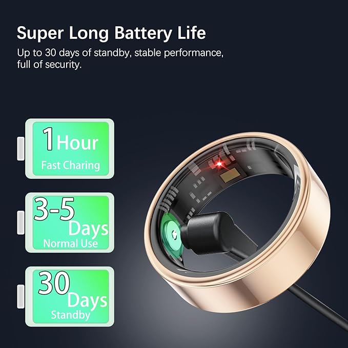Smart Health Rings for Women Men, Fitness Tracker with Heart Rate, Blood Oxygen, HRV, Sleep Tracker, Step Tracker, No Subscription Fee, IP68 Waterproof Smart Ring for iphone & Android (Gold, 14#)