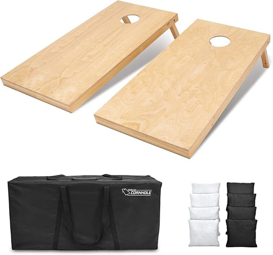 GoSports Regulation Size Wooden Cornhole Set with Natural Wood Finish - Includes Carrying Case
