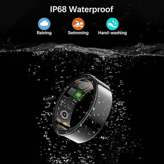 Smart Health Ring for Women Men, Fitness Tracker Ring with Heart Rate, Blood Oxygen, Sleep Tracker, Step Tracker, No Subscription Fee, IP68 Waterproof Smart Ring for iPhone & Android (Black, 10#)