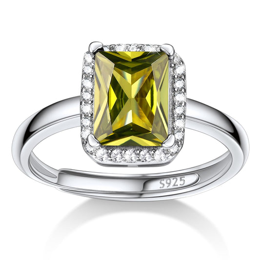 Bestyle 925 Sterling Silver Infinite Birthstone Rings August Square Peridot Crystal Rings, Dainty Love Statement Rings Adjustable, Minimalist Ring Gift on Birthday/Valentines/Thanksgiving/Christmas