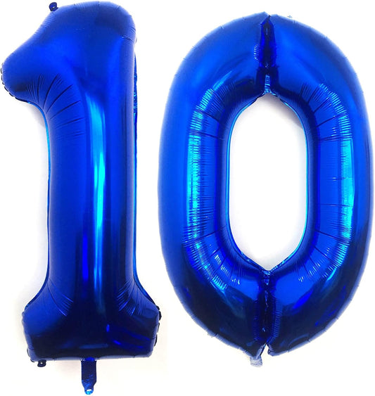 Skiennix 40-Inch Navy Blue Number 10 Balloons - Giant 10th Birthday Party Decorations
