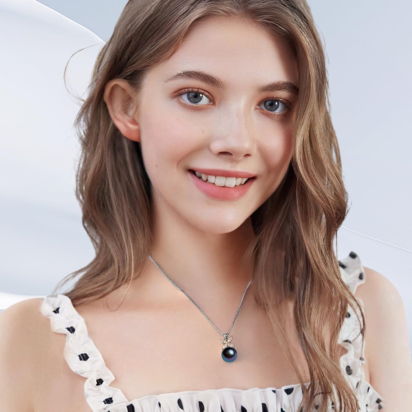 YAMI Tahitian Black Pearl Pendant Necklace, 12-13mm Cultured Round Pearls, 925 Sterling Silver with 18+2IN Adjustable Chain, Elegant Mother's Day Jewelry Gift for Women, 4 Leaf Style