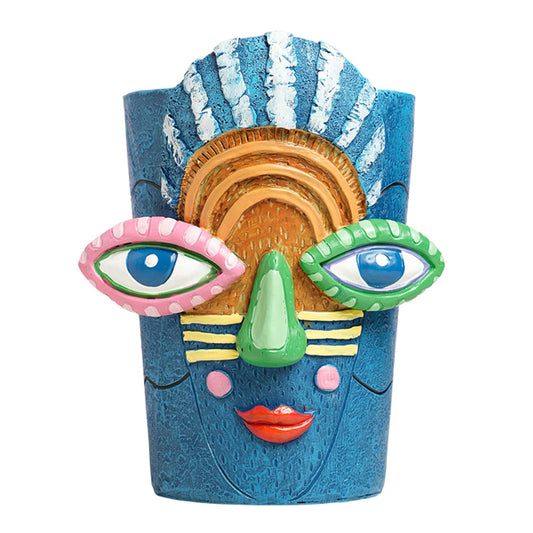 BJVF Picasso Blue Face Planter Pots Abstract Art Colorful Funky Plant Pots with Facial Expressions Unique Head Planter for Indoor Plants Home Decor (Small)
