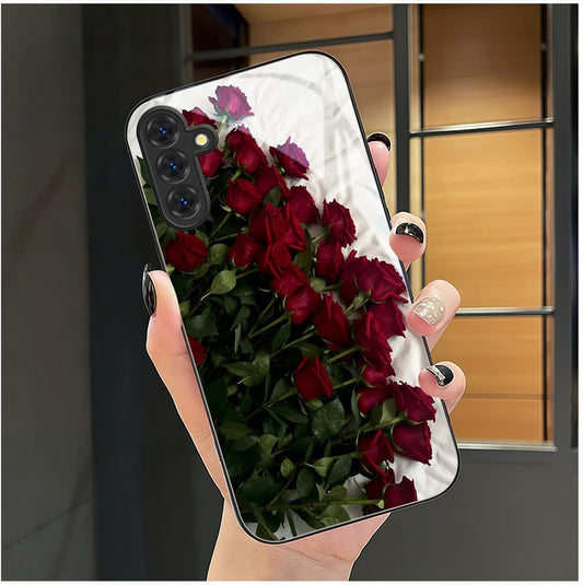 Aeronwen A55 6.6 inch for Samsung Galaxy Case Red Roses Bouquet Glossy Hard Case, Fade Resistant, Precise Cutout