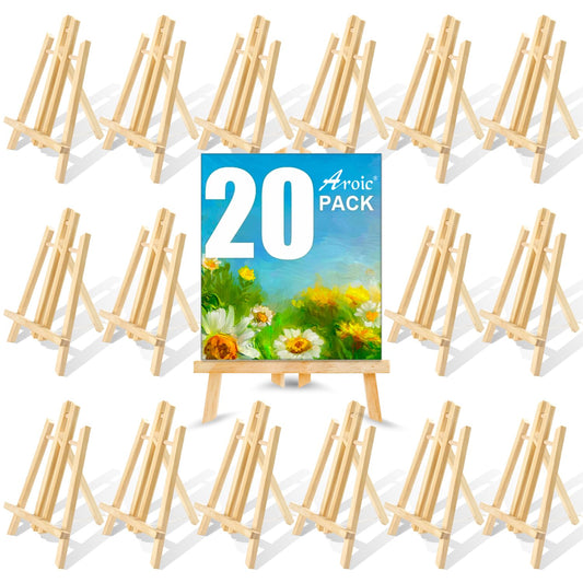AROIC Wood Easels, Easel Stand for Painting Canvases, Art, and Crafts. (11.8 inch, 20 Pack), Tripod, Painting Party Easel, Kids Student Table School Desktop, Portable Canvas Photo Picture Sign Holder.