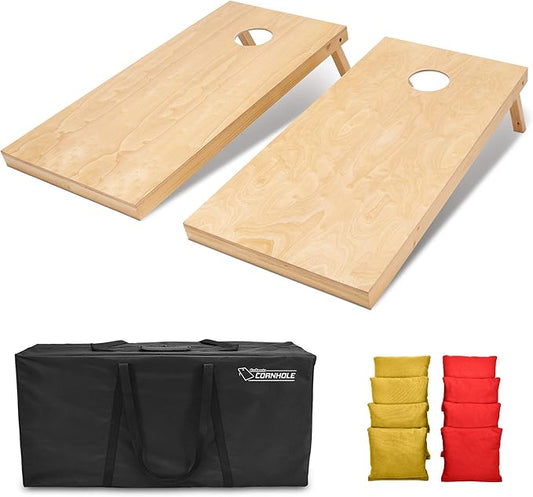 GoSports Regulation Size Wooden Cornhole Set with Natural Wood Finish - Includes Carrying Case