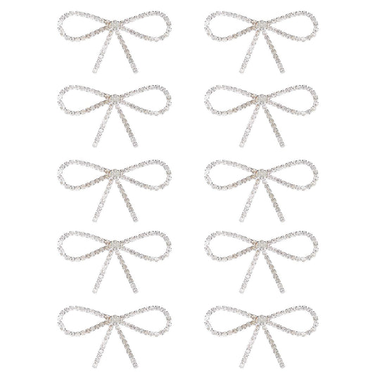 10Pcs Sliver Clear Rhinestone Crystal Bow Brooches Pins Set DIY Wedding Bouquet Broaches Kit