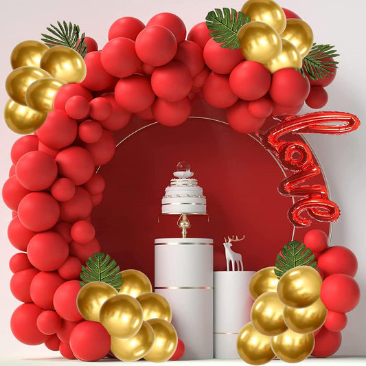 Skiennix Balloon Garland Kit - 115 Pcs Red & Metallic Gold Latex Balloons | 16 Ft Arch for Weddings & Parties