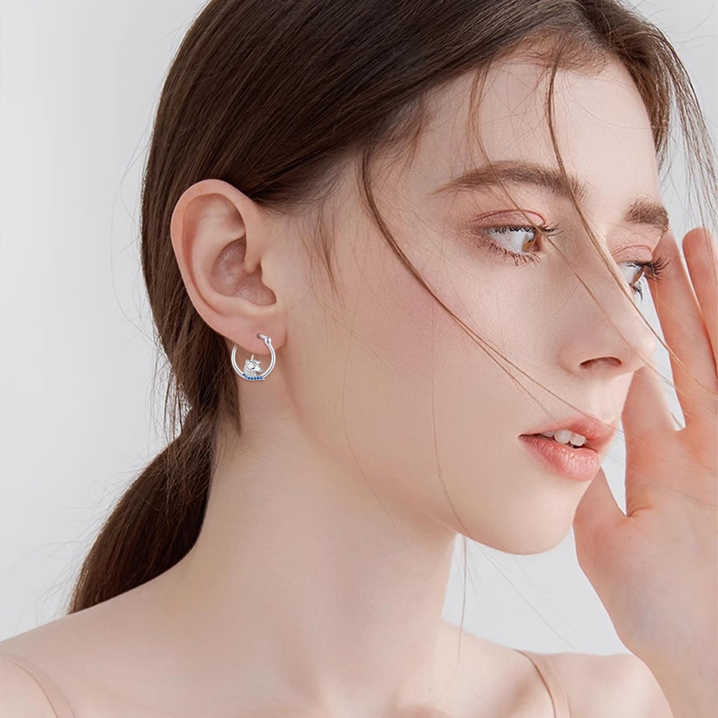 JUSTKIDSTOY Unicorn Earrings for Women Girls 925 Sterling Silver Hypoallergenic Hoop Earrings for Sensitive Ears Unicorn Jewelry Birthday Gifts for Daughter