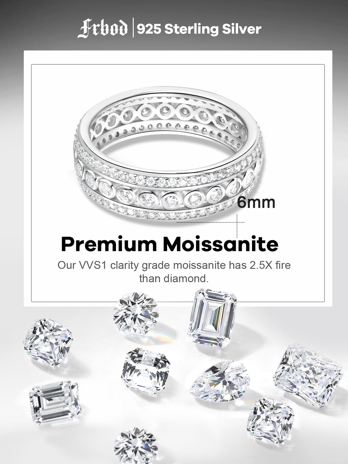 Frbod Womens Chunky Diamond Band Bling Moissanite Wedding Jeweley Channel Set 3 Row Eternity Ring for Men Size 10.5