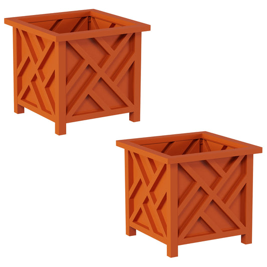 Lattice Design Outdoor Planter Box 2-Pack - 14.75” Square 13” Tall Terracotta Decorative Plant Pots for Front Porch Decor - Flower Pots Outdoor Planters for Porch Patio or Garden Decor by Pure Garden