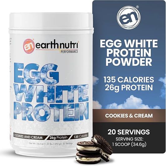 EarthNutri - Egg White Protein Powder Supplement for Pre, Intra or Post Workout, 26g of Protein Per Serving, Supports Muscle Strength & Recovery, No Artificial Additives - Cookies 20 Servings (640g)